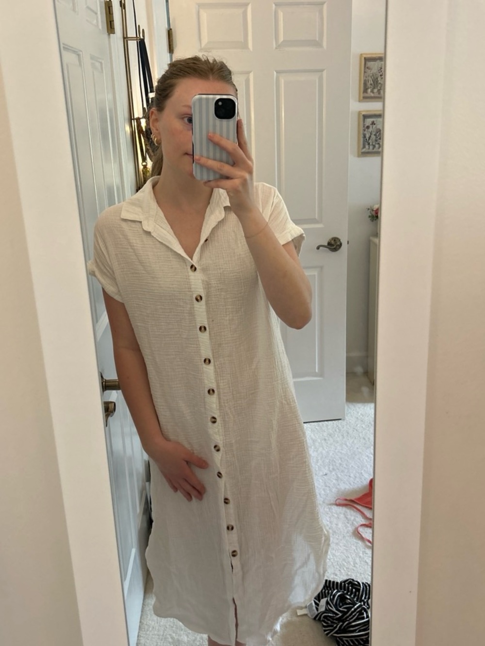 Amazon White Button-Front Swim Coverup Shirt Dress